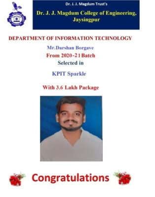Mr. Darshan Borgave From batch 2020-21 Selected in KPIT Sparkle