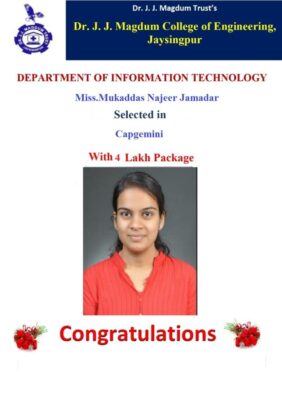 Miss.Mukaddas Jamadar Selected in Capgemini