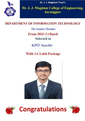 Mr.Sanket Dambe From Batch 2020-21 Selected in KPIT Sparkle
